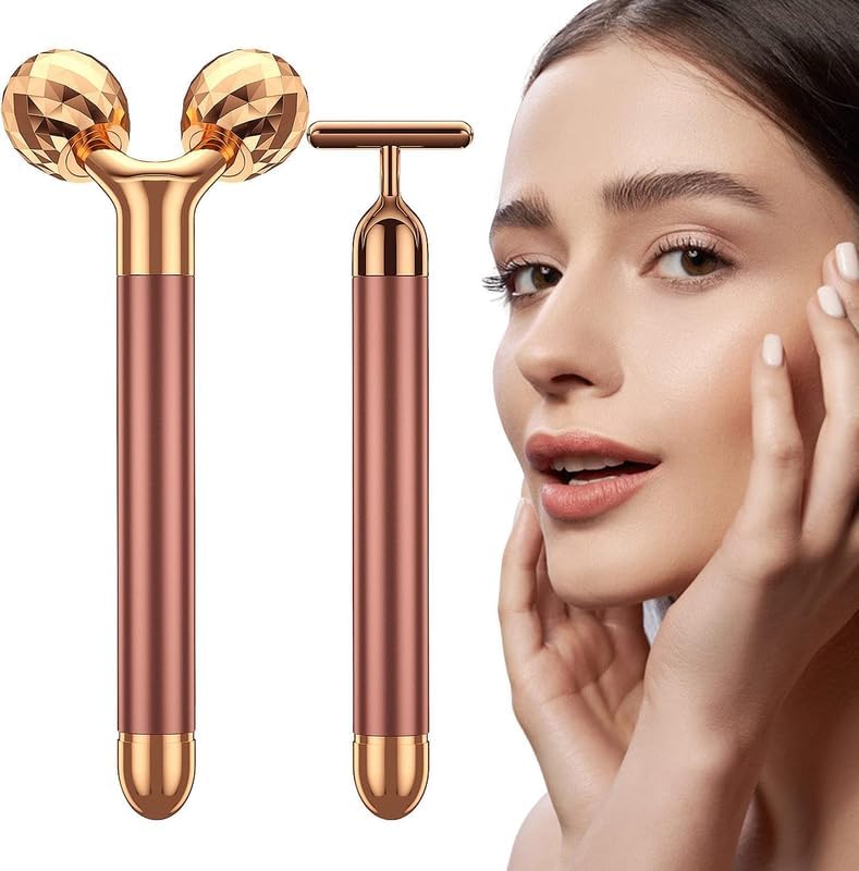 Cueen 2-in-1 Electric 3D Face Roller and T Shape Face Massager