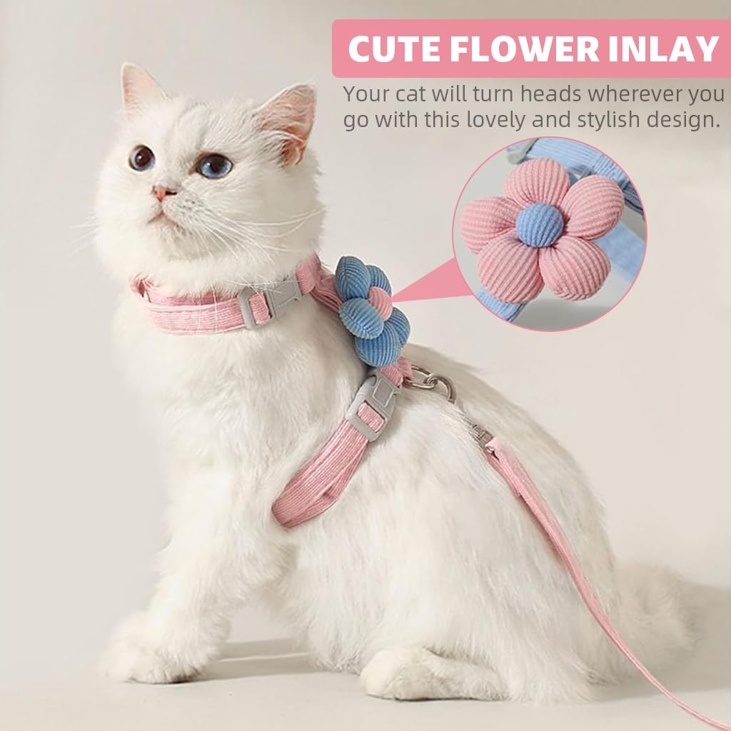 Adjustable Cat Harness & Leash Set with Flower Design