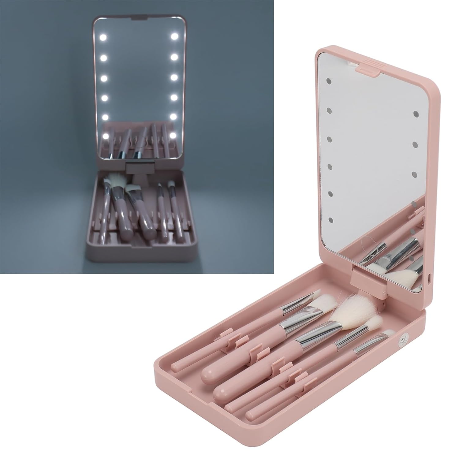 Compact Mirror Brushes Makeup Brush Mirror Set With LED Lights