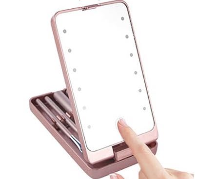 Compact Mirror Brushes Makeup Brush Mirror Set With LED Lights