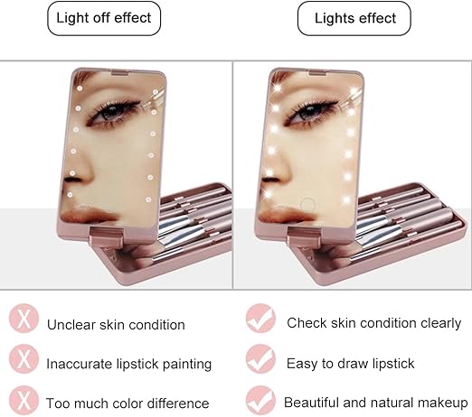 Compact Mirror Brushes Makeup Brush Mirror Set With LED Lights