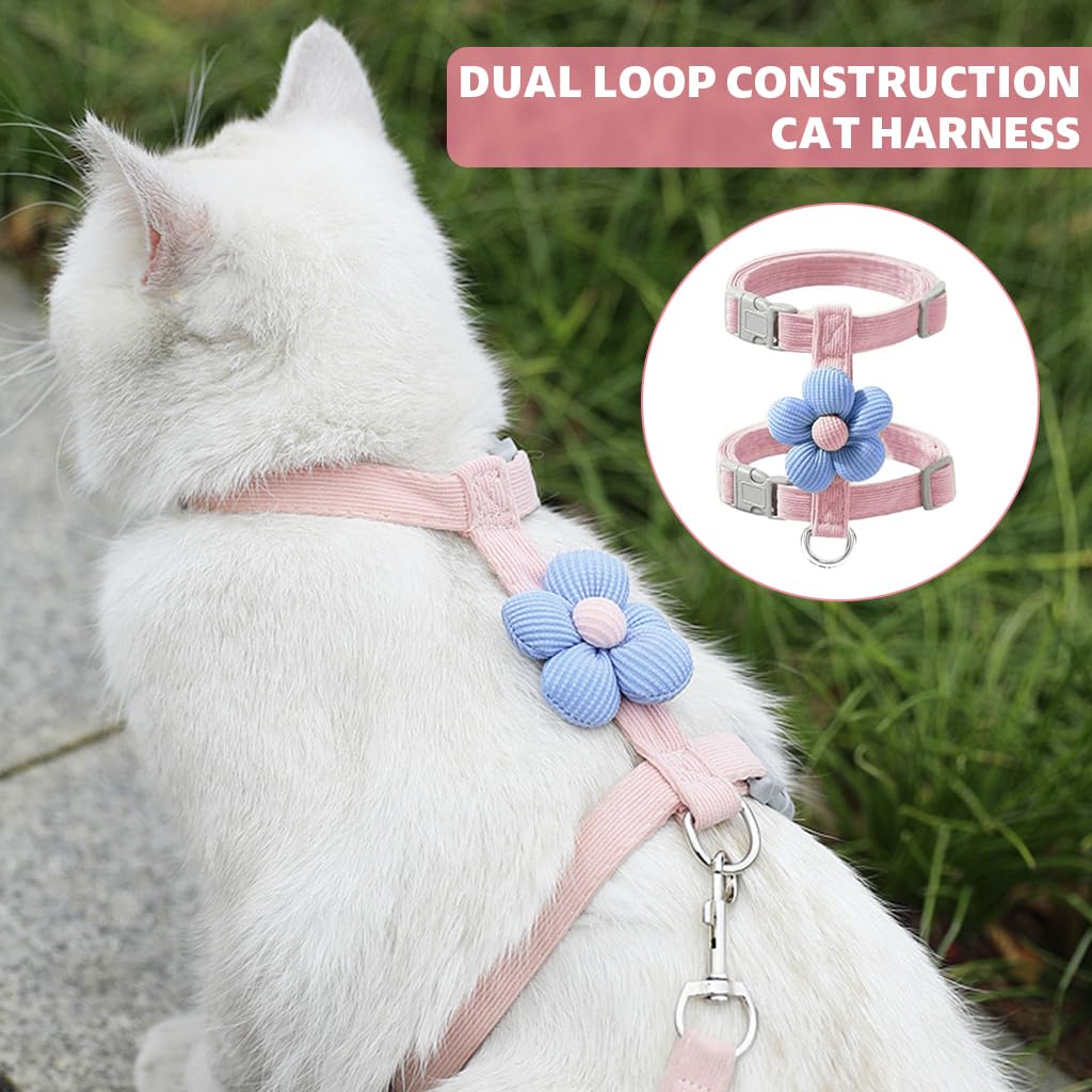 Adjustable Cat Harness & Leash Set with Flower Design