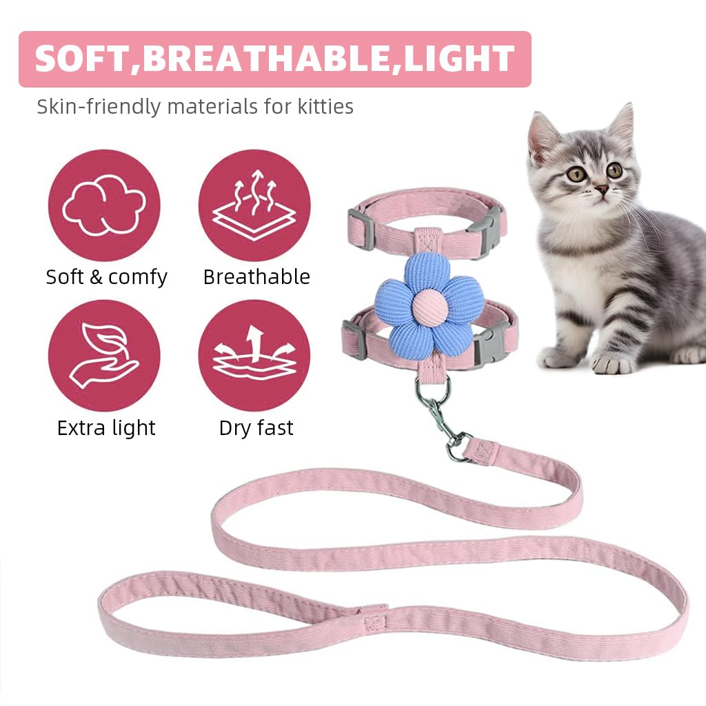 Adjustable Cat Harness & Leash Set with Flower Design
