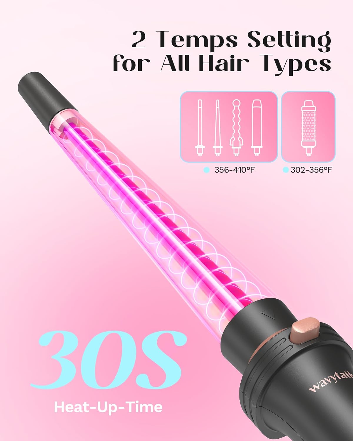 Cueen Professional Interchangeable Hair Curling Wand Thermal Brush Flat Iron 5-in-1