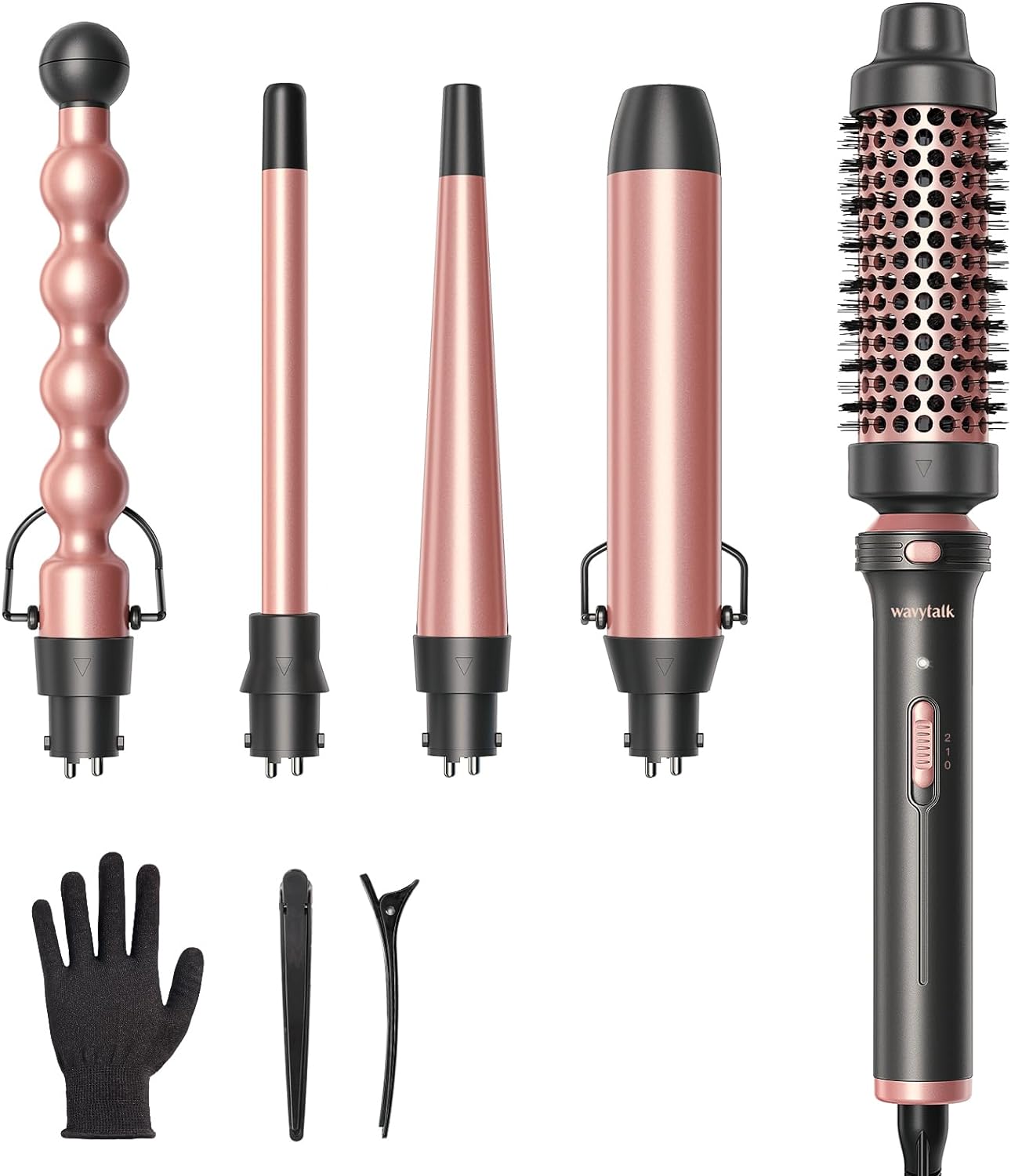 Cueen Professional Interchangeable Hair Curling Wand Thermal Brush Flat Iron 5-in-1