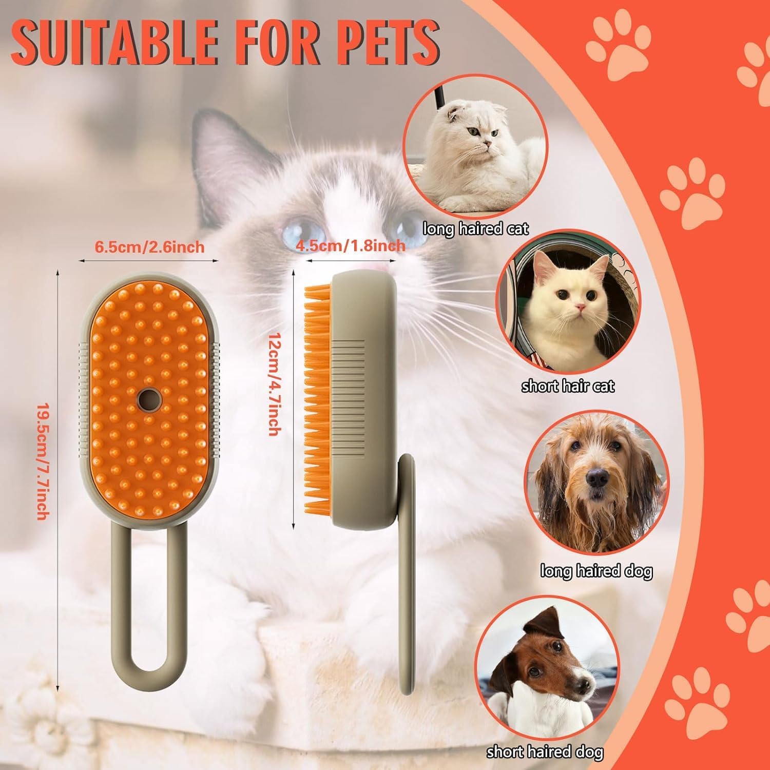 3-in-1 Cat Steam Brush – Spray Grooming, Deshedding & Massage Comb