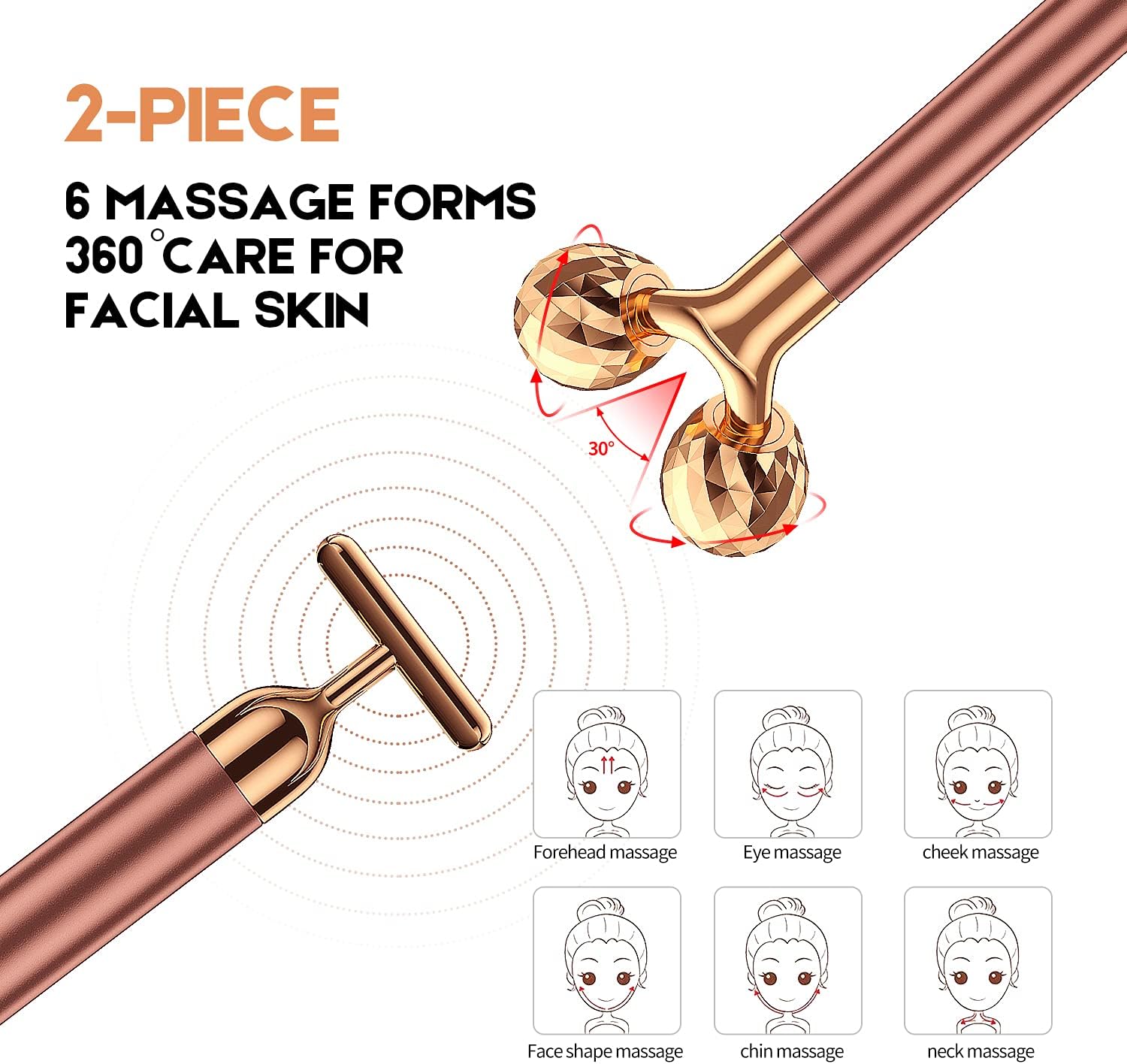 Cueen 2-in-1 Electric 3D Face Roller and T Shape Face Massager