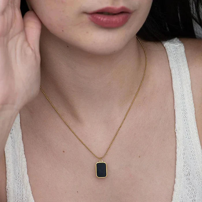 Cueen Black Rectangle Pendant Necklace
