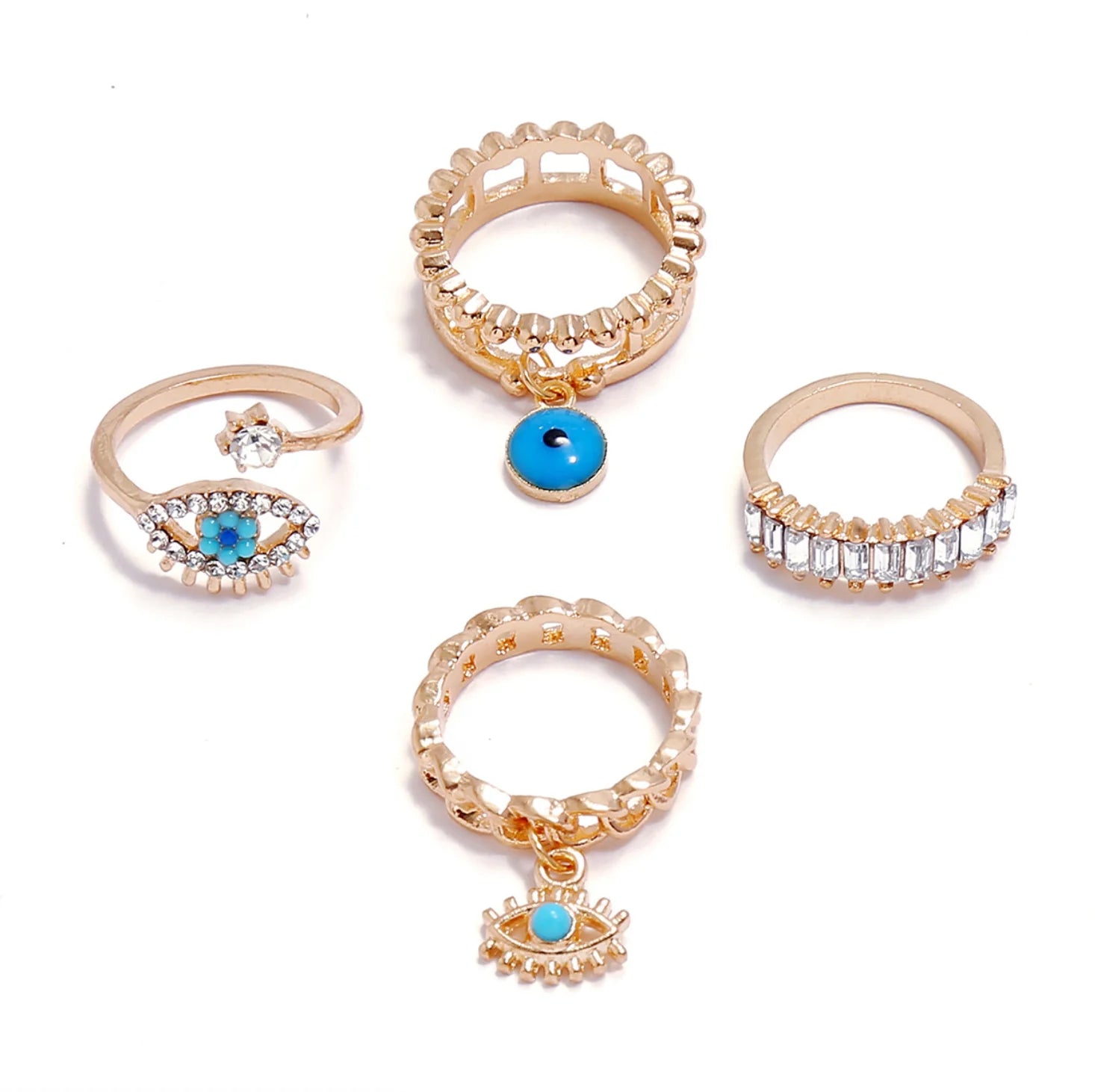 Cueen Evil Eye Finger Ring Set (Adjustable)