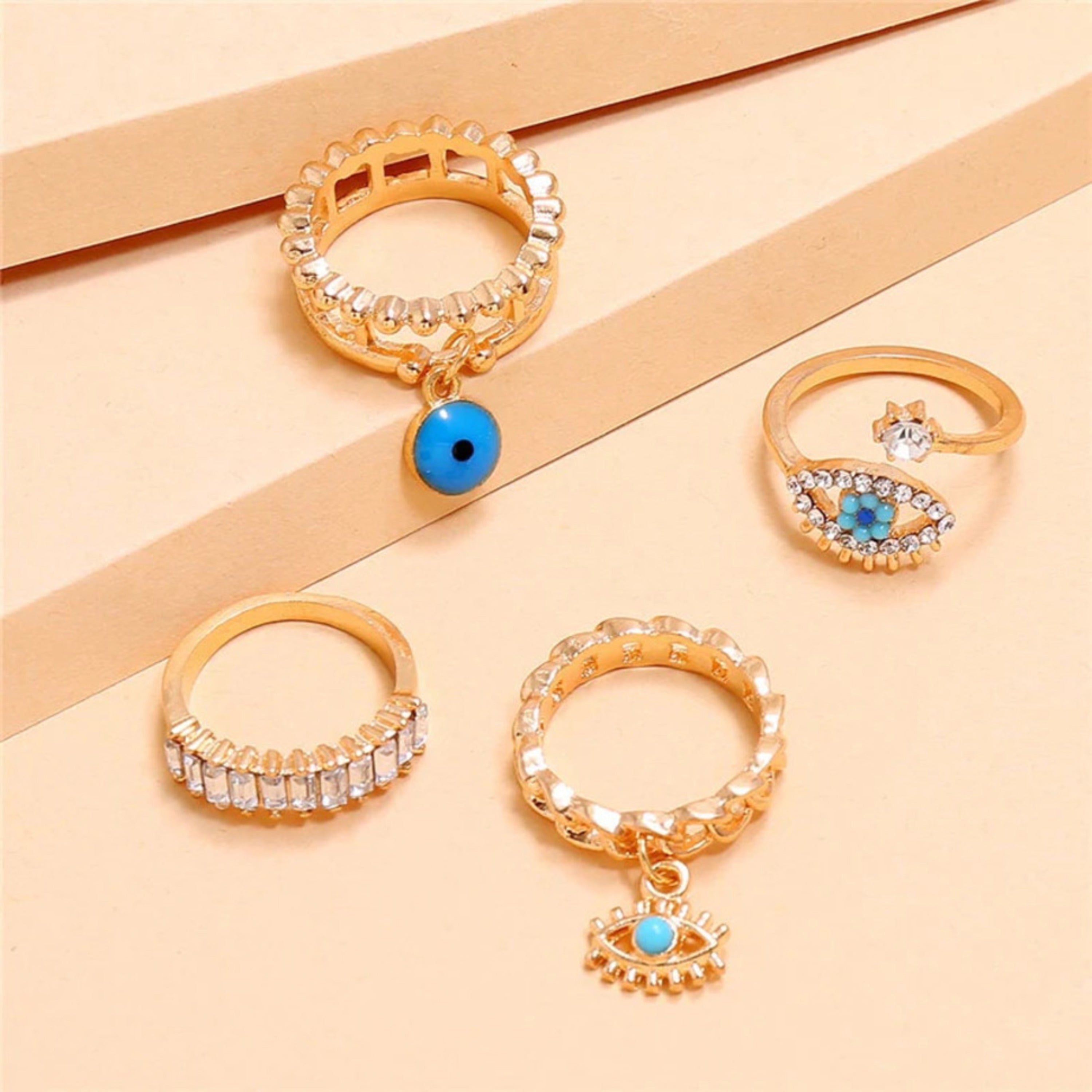 Cueen Evil Eye Finger Ring Set (Adjustable)