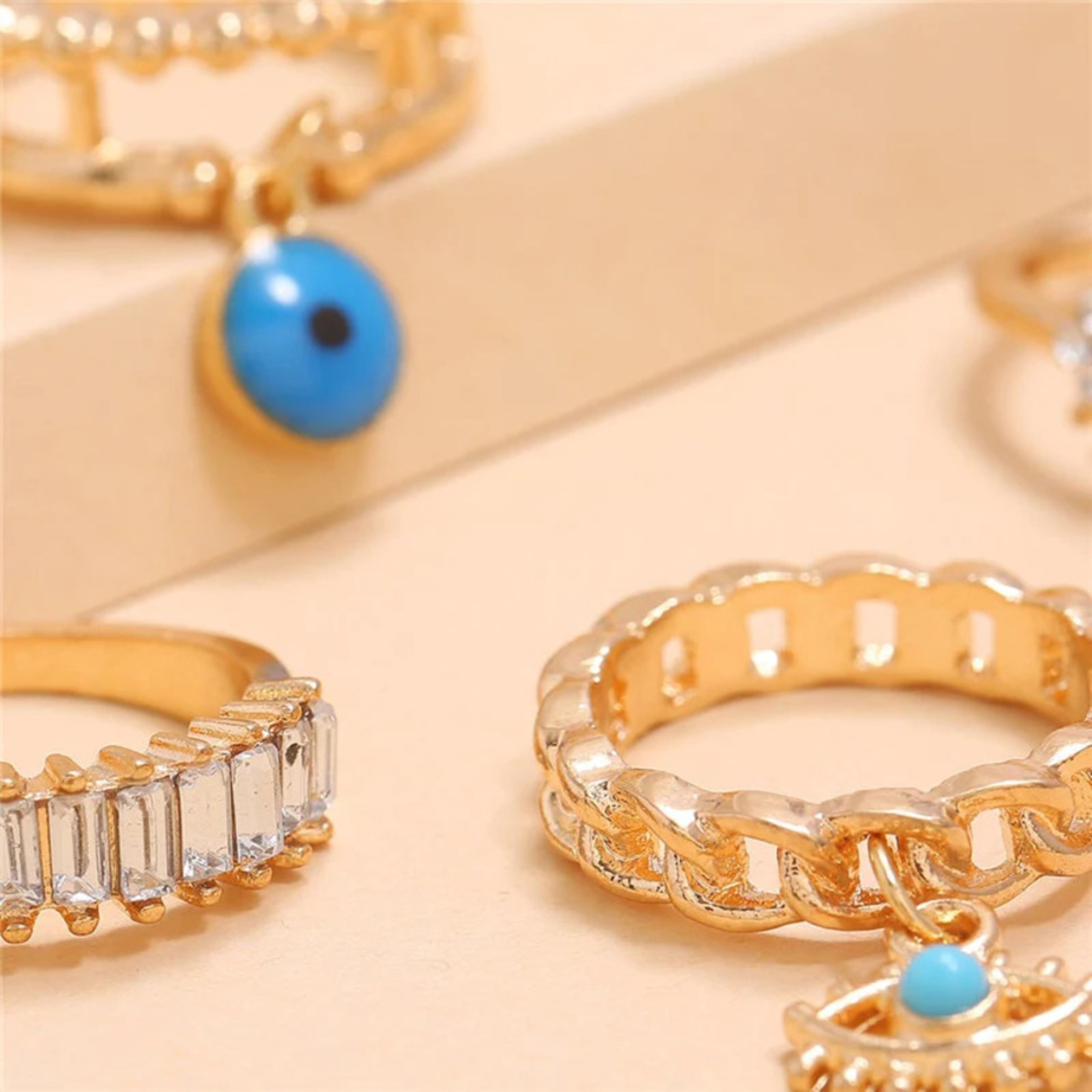 Cueen Evil Eye Finger Ring Set (Adjustable)