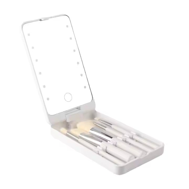 Compact Mirror Brushes Makeup Brush Mirror Set With LED Lights