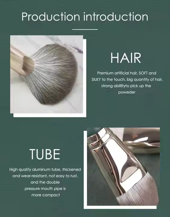 14 pcs Green Makeup Brushes with Leather Box