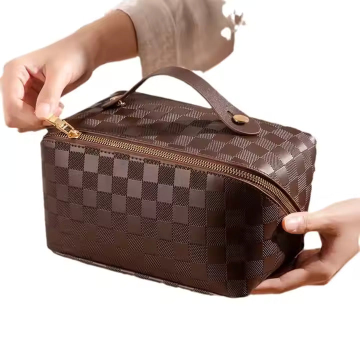 Waterproof PU Leather Makeup Bag with Partitions Cosmetic Skincare Organizer