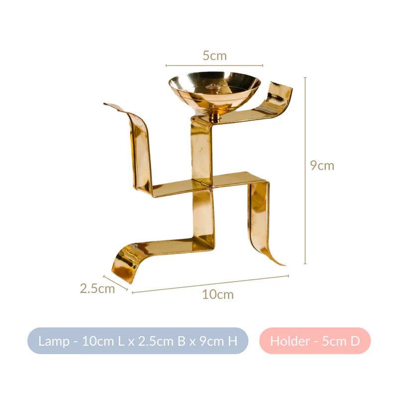Swastik Oil Lamp Votive Set Of 2 Small Gold