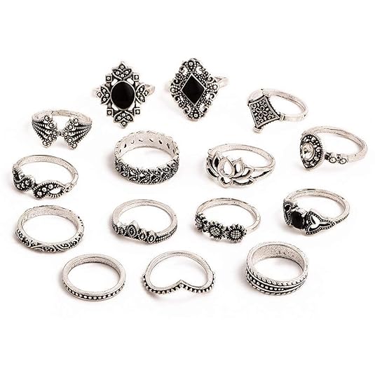 Cueen Multi Design Oxidised 15 Rings Set (Adjustable)
