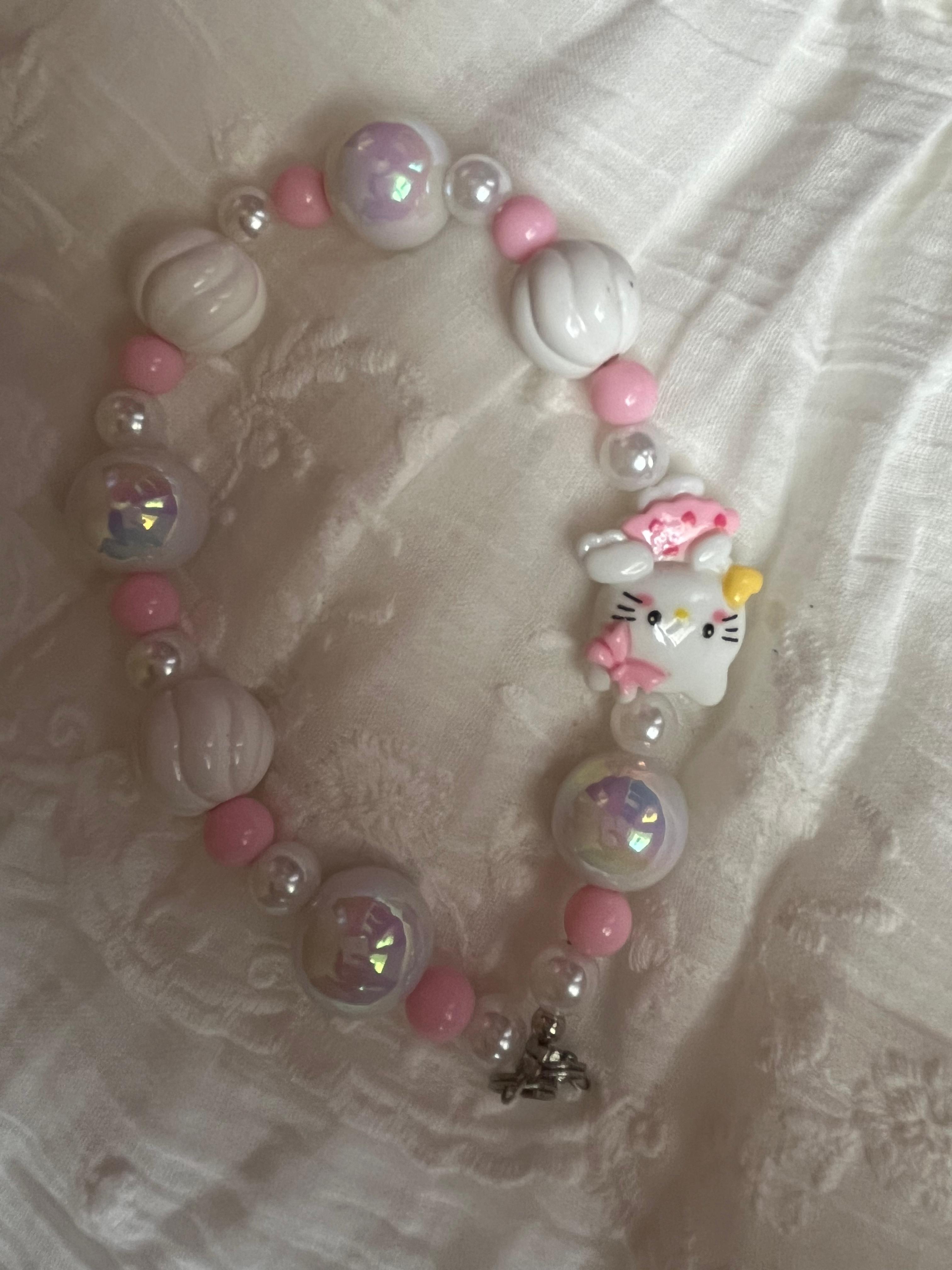 Kitty Beaded Pink Phone Charm