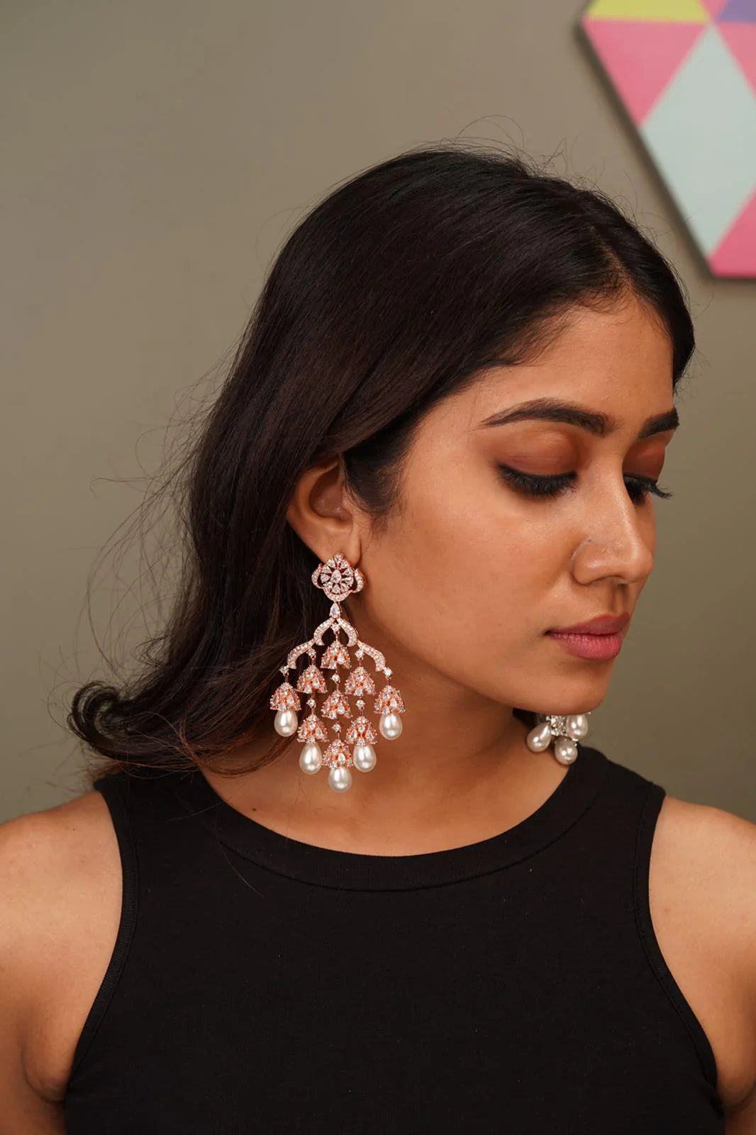 Daaria Oversized Diamond Danglers with Pearls