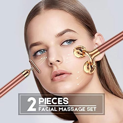 Cueen 2-in-1 Electric 3D Face Roller and T Shape Face Massager