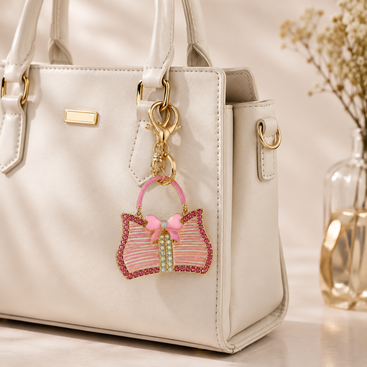 Pink Bow Rhinestone Bag Charm
