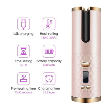 Cueen™ Auto Cordless Rotating Hair Curler Hair Waver Curling Iron Wireless LCD Ceramic