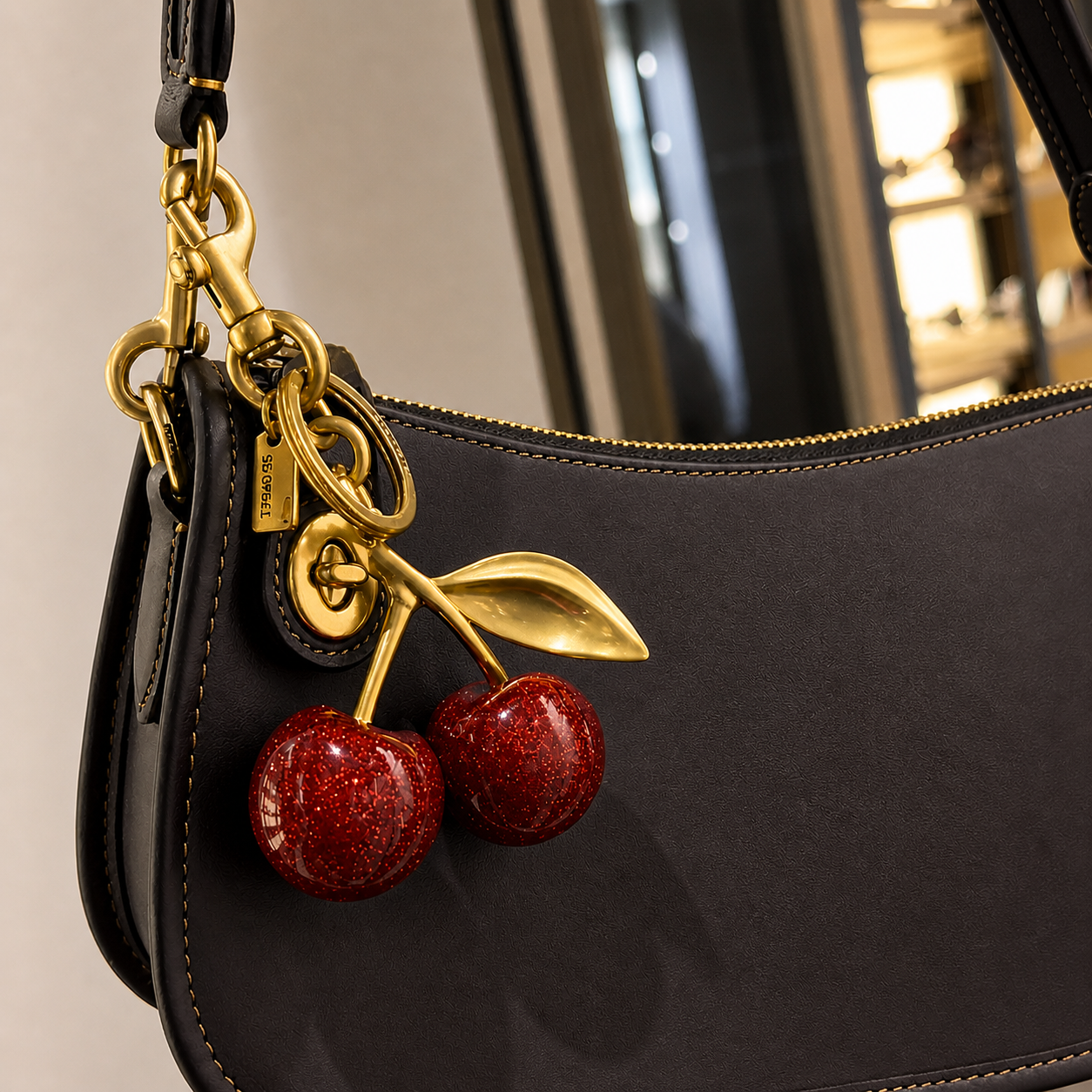 Golden Cherry Bag Charm