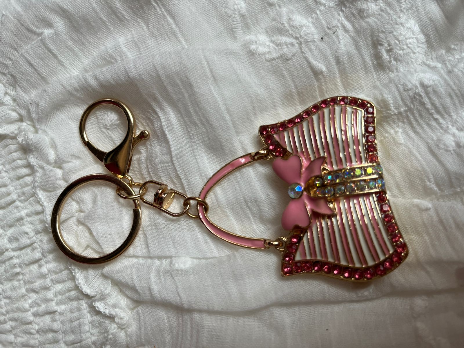 Pink Bow Rhinestone Bag Charm