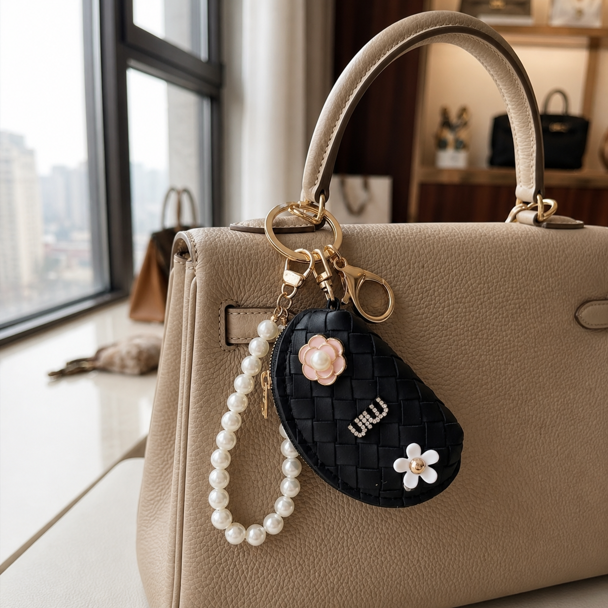 Pearl Wristlet Coin Pouch Bag Charm