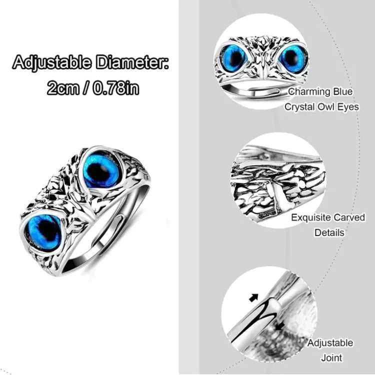 Diamanté Silver-Plated Lucky 3D Owl Ring (Adjustable)