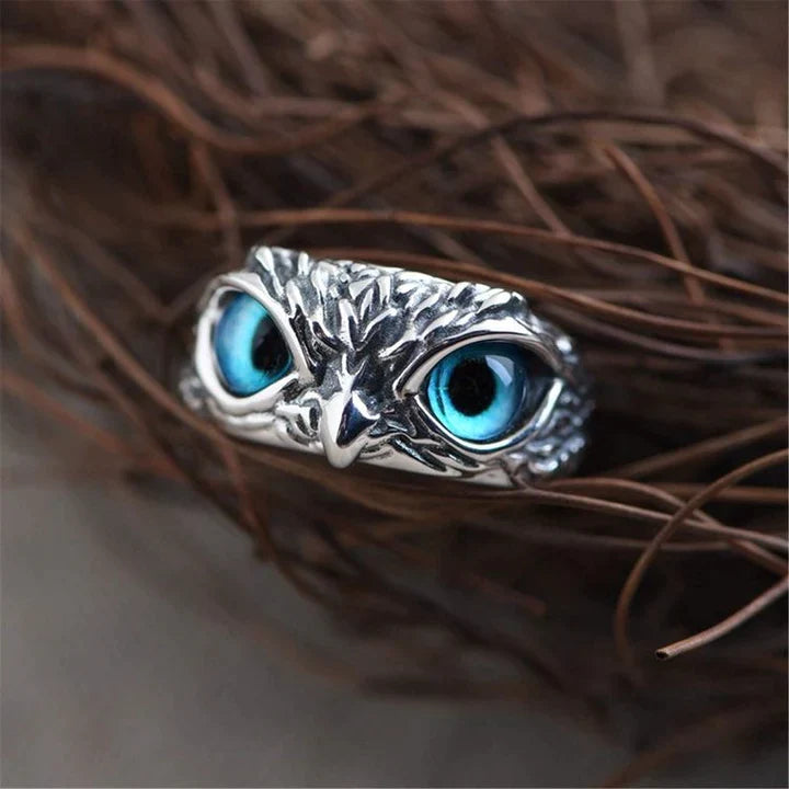 Diamanté Silver-Plated Lucky 3D Owl Ring (Adjustable)