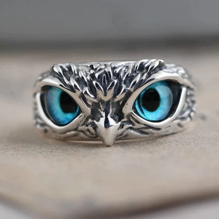 Diamanté Silver-Plated Lucky 3D Owl Ring (Adjustable)