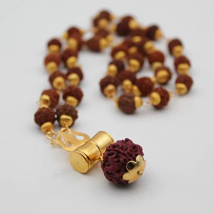 Mahakal Tabiz Damru Trishul Locket With Rudraksha Golden Cap Mala for Men and Women