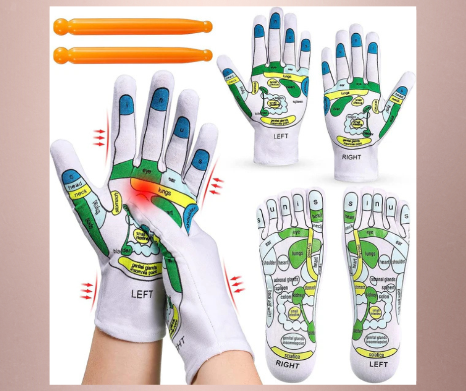 Cueen™ Acupressure Reflexology Socks and Gloves Tool Set