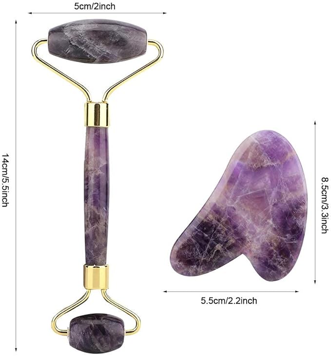 Cueen™ Amethyst Jade Stone Face Roller & Gua Sha (Set)