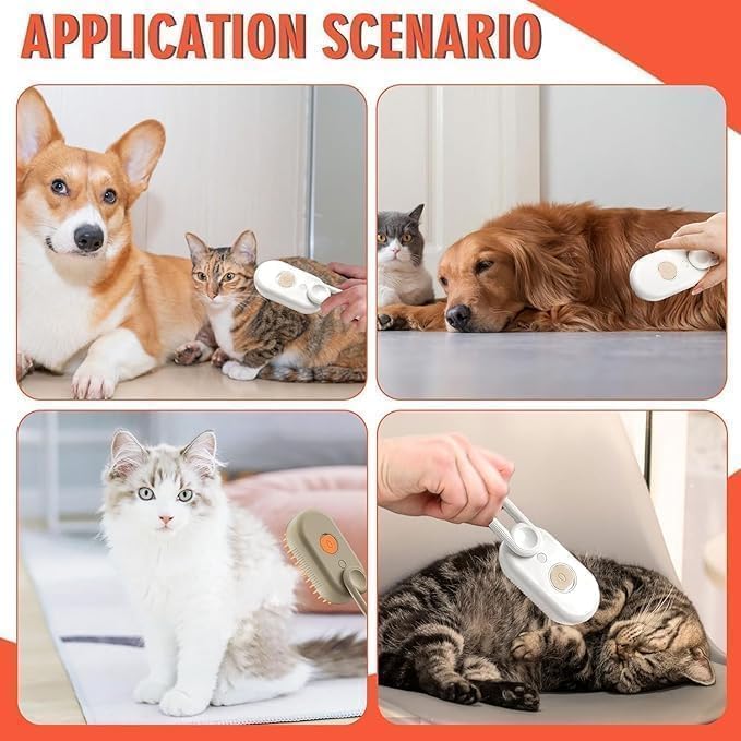 3-in-1 Cat Steam Brush – Spray Grooming, Deshedding & Massage Comb