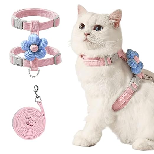 Adjustable Cat Harness & Leash Set with Flower Design