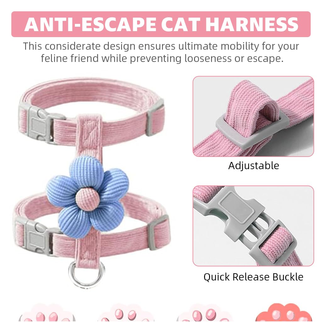 Adjustable Cat Harness & Leash Set with Flower Design
