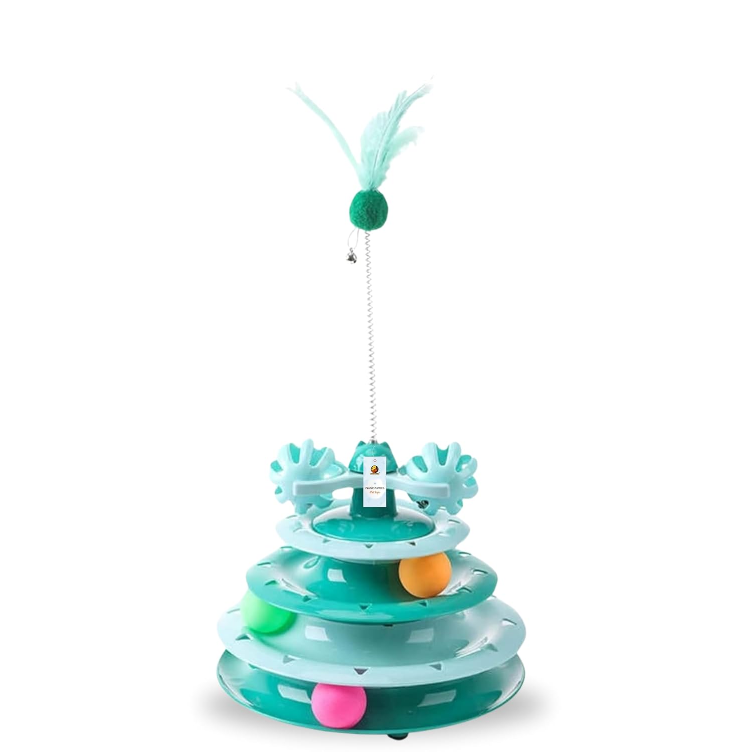Interactive Cat Tower Toy with Rolling Balls & Feather Wand