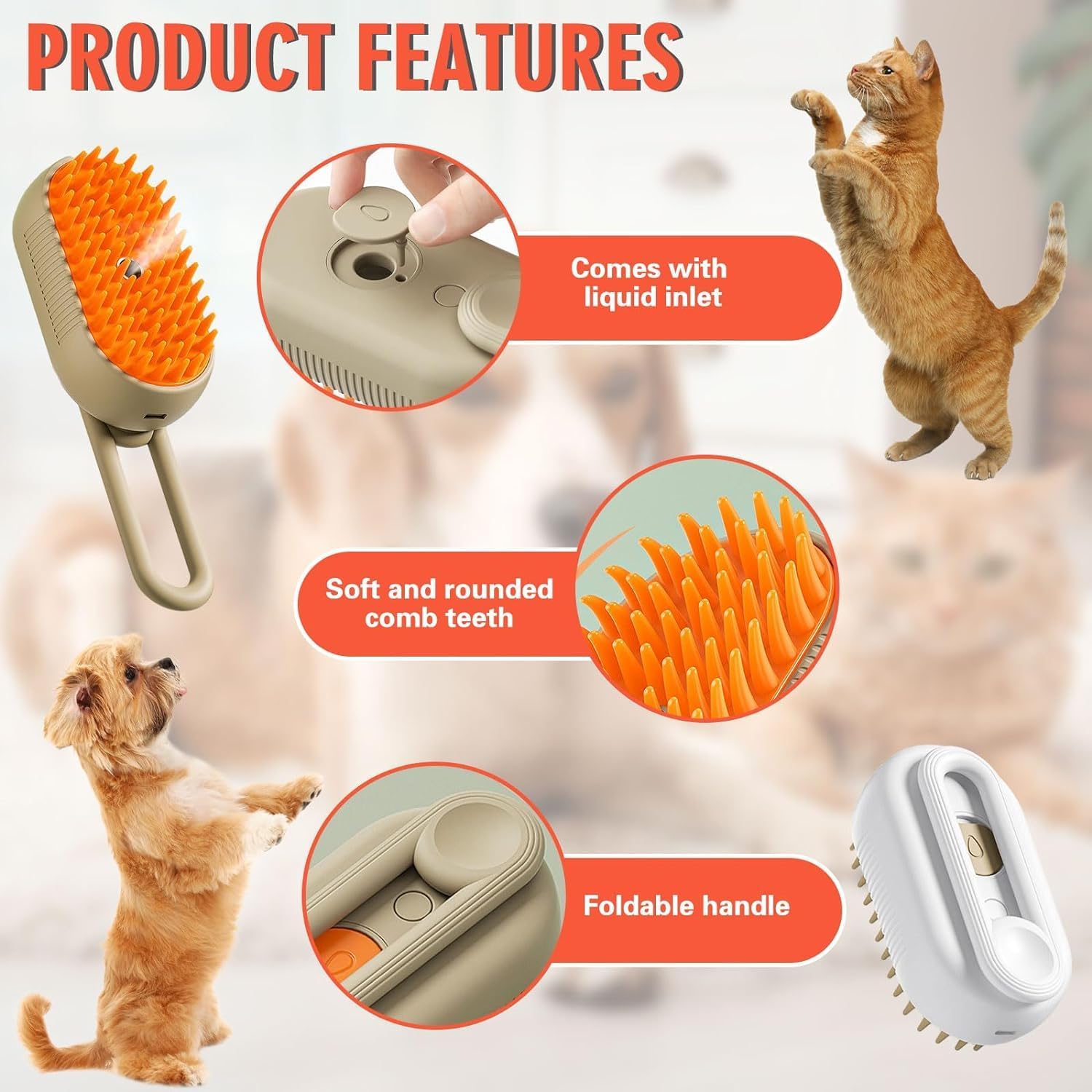 3-in-1 Cat Steam Brush – Spray Grooming, Deshedding & Massage Comb