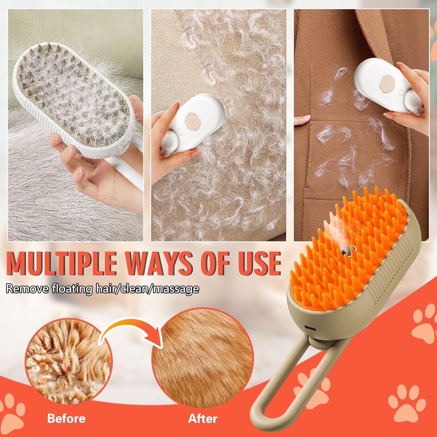 3-in-1 Cat Steam Brush – Spray Grooming, Deshedding & Massage Comb