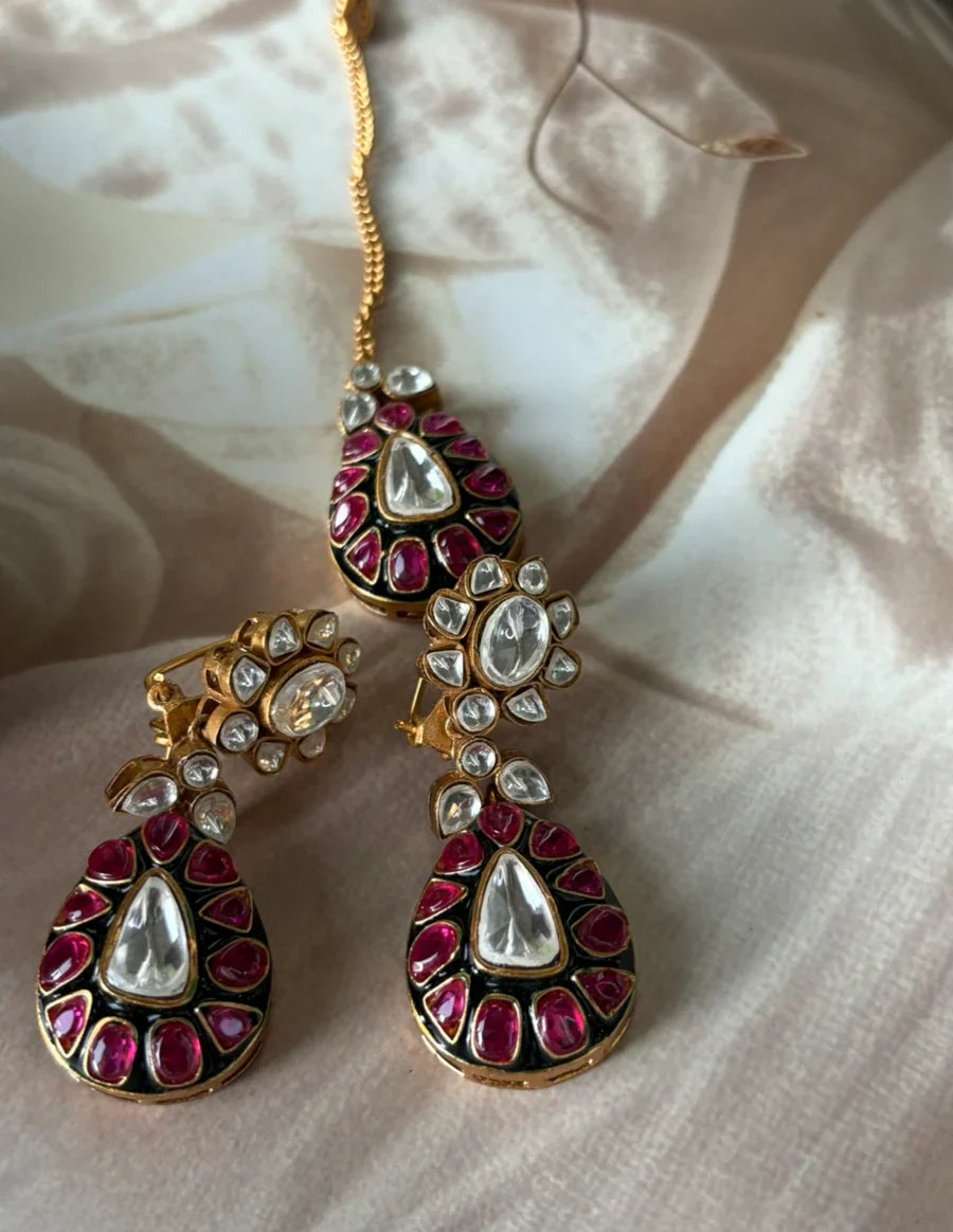 Noorani Ruby Emerald Victorian Kundan Necklace Set