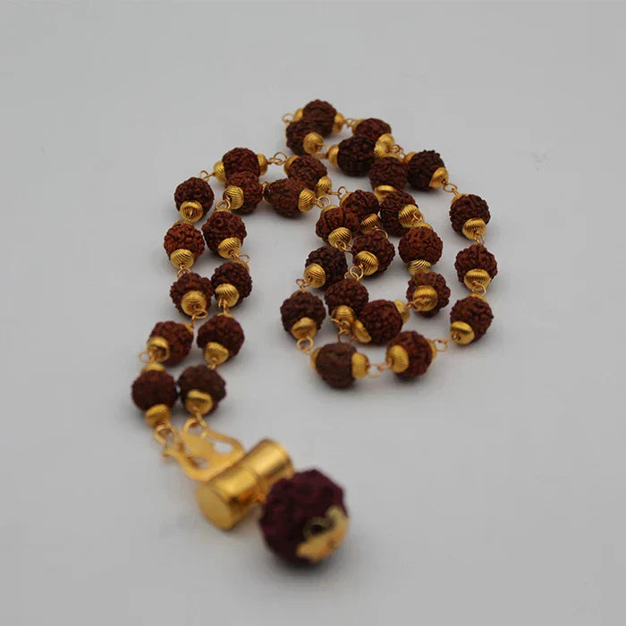 Mahakal Tabiz Damru Trishul Locket With Rudraksha Golden Cap Mala for Men and Women