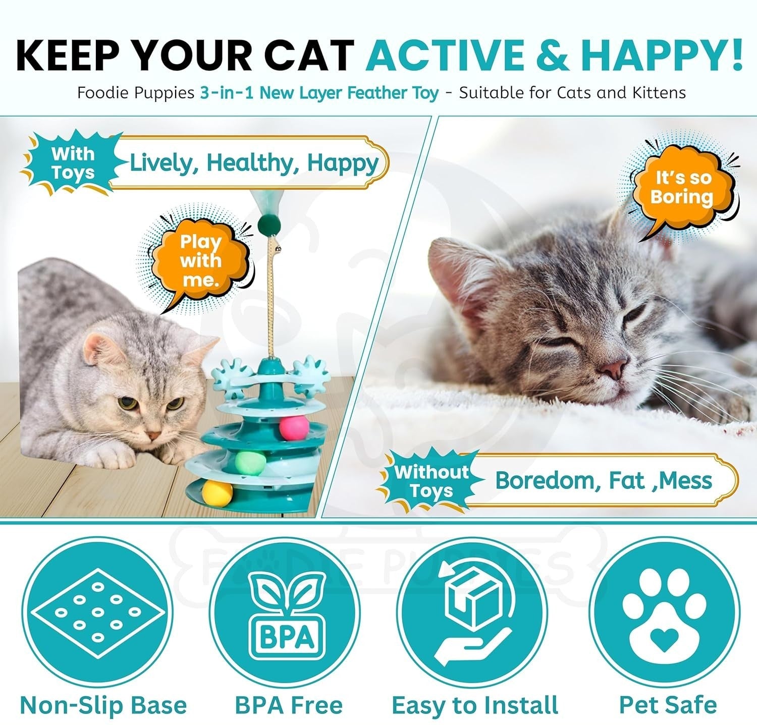 Interactive Cat Tower Toy with Rolling Balls & Feather Wand