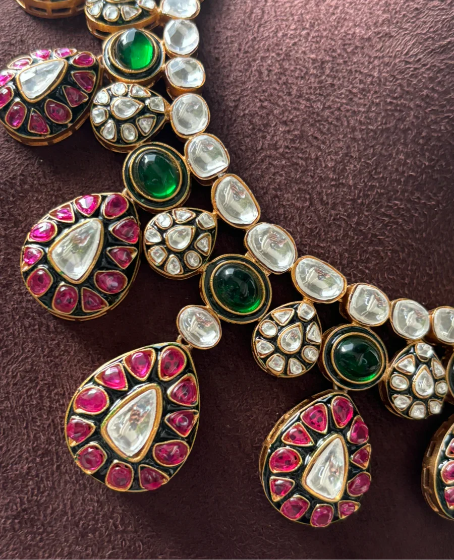 Noorani Ruby Emerald Victorian Kundan Necklace Set