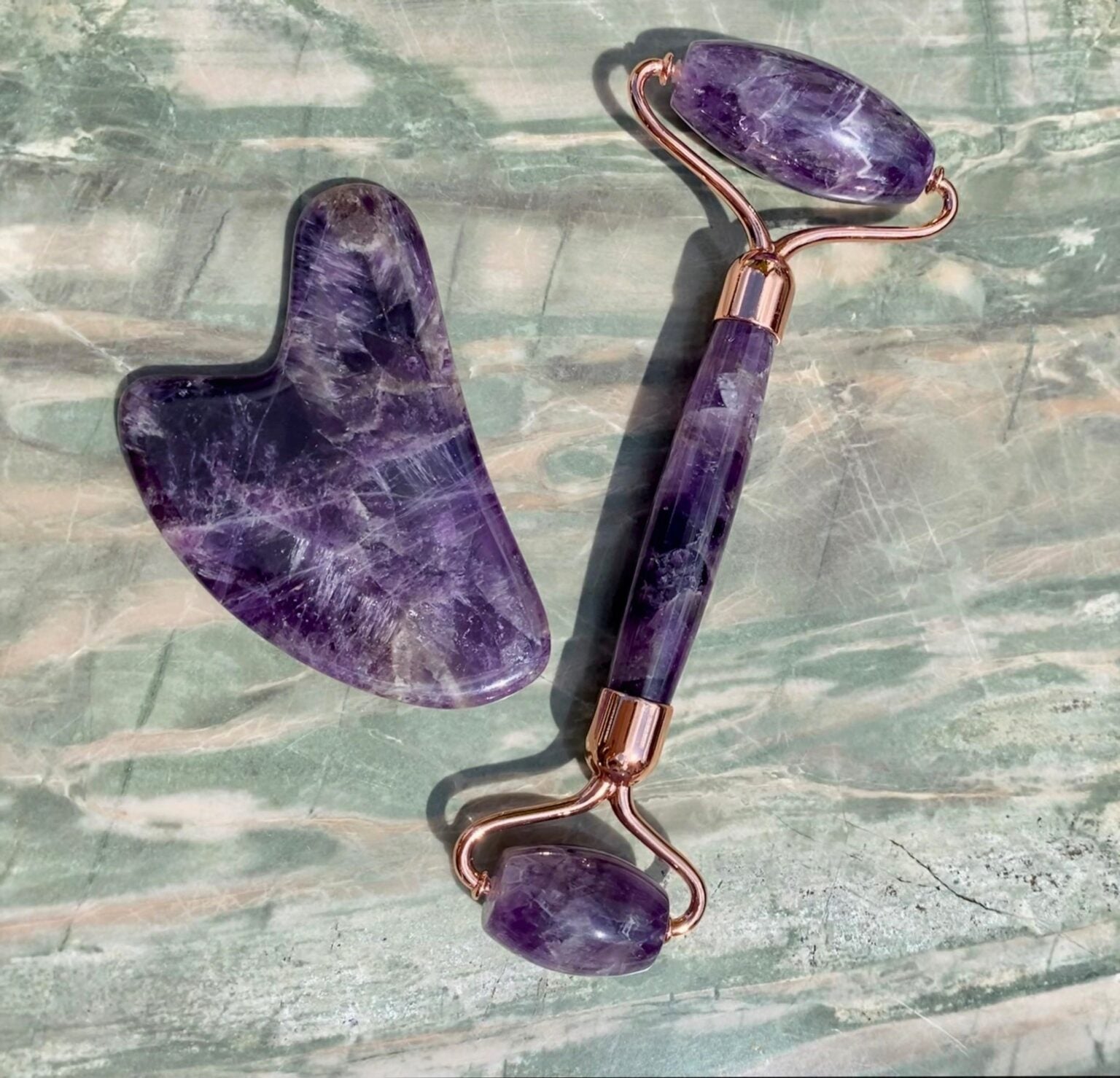 Cueen™ Amethyst Jade Stone Face Roller & Gua Sha (Set)