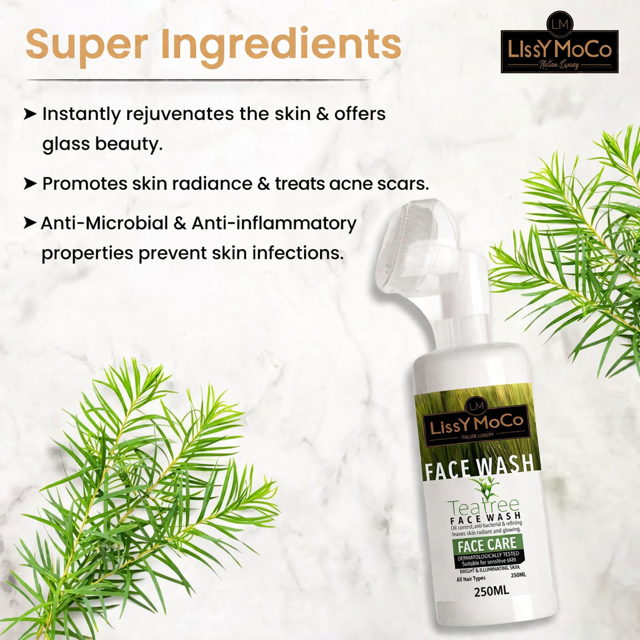 Tea Tree Face Wash - Built in Brush for Deep Cleansing (250 ml)