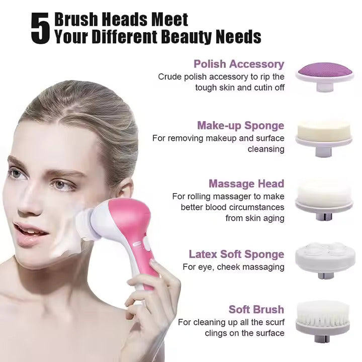 Electric Facial Cleaner 5 IN 1 Face Cleansing Brush Wash Machine Spa Skin Care Massager