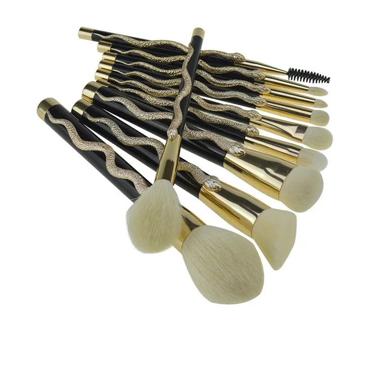 Cueen™ Luxury Makeup Tools 10PCS 3D Snake Shape Makeup Brushes Set with Barrel Holder