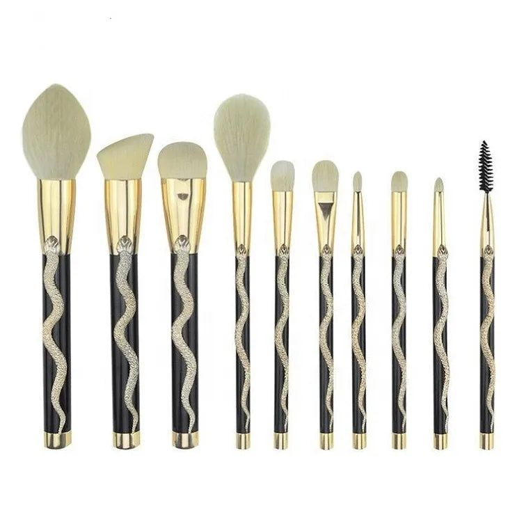 Cueen™ Luxury Makeup Tools 10PCS 3D Snake Shape Makeup Brushes Set with Barrel Holder