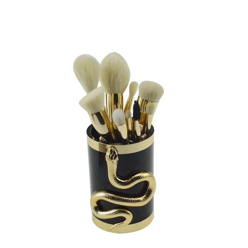 Cueen™ Luxury Makeup Tools 10PCS 3D Snake Shape Makeup Brushes Set with Barrel Holder